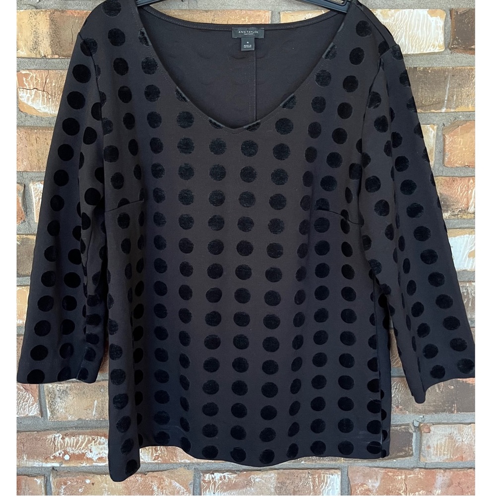 Ann Taylor Factory Women’s Black Polka Dot V-Neck Top Medium